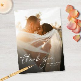 Cartão De Agradecimento Casamento com 2 Fotos de Roteiro Simples Elegante 