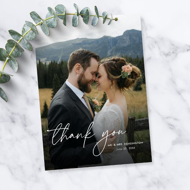 Cartão De Agradecimento Casamento com 2 Fotos em Grafia Moderna Simples e  (Criador carregado)