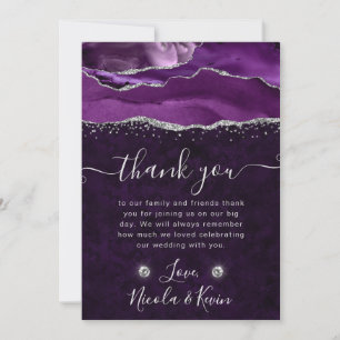 Cartão De Agradecimento Casamento com Ágata Brilho Roxo e Prata