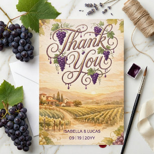 Cartão De Agradecimento Casamento com Aquarela do Vinhedo do Vale de Napa