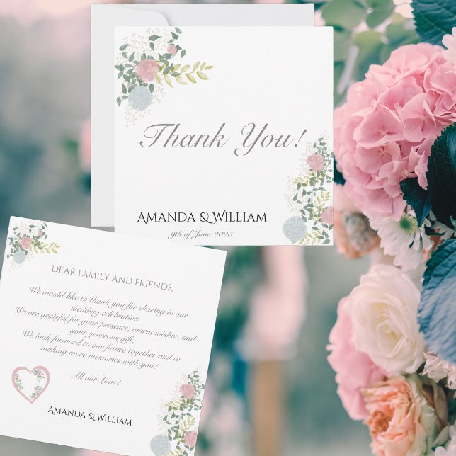 Cartão De Agradecimento Casamento com Aquarela Floral Fina (Criador carregado)