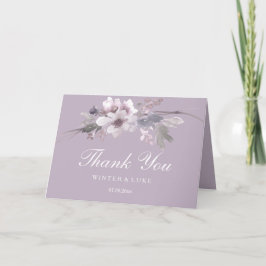 Cartão De Agradecimento Casamento com Aquarela Floral Roxo Moderno Obrigad