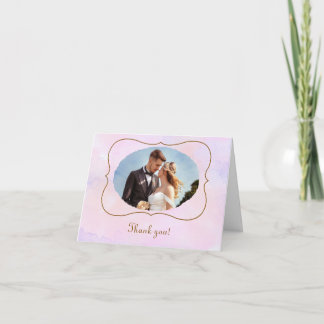 Cartão De Agradecimento Casamento com Aquarela Rosa e Acentos Dourados Fal