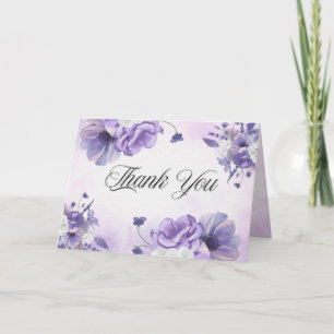 Cartão De Agradecimento Casamento com Aquarela Roxa Elegante