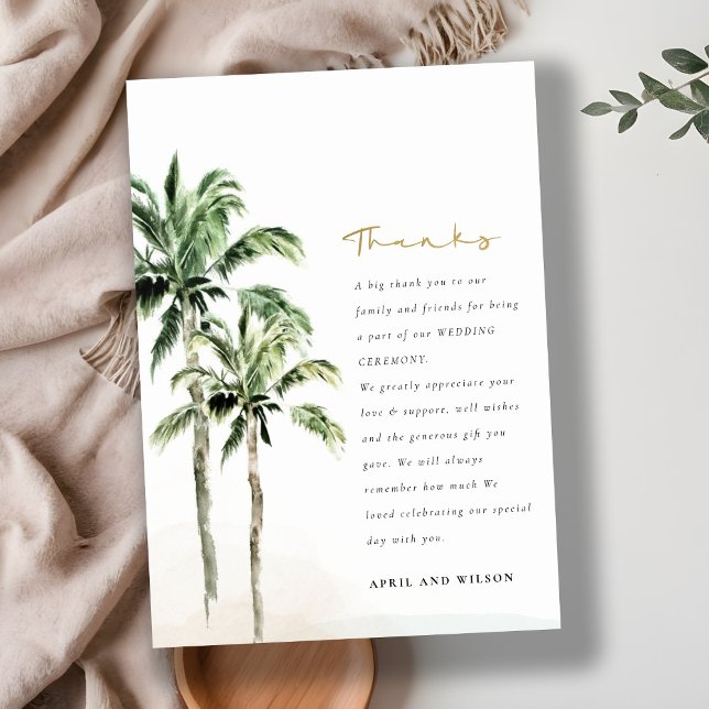 Cartão De Agradecimento Casamento com Aquarelas de Palmeiras Tropicais de  (Criador carregado)