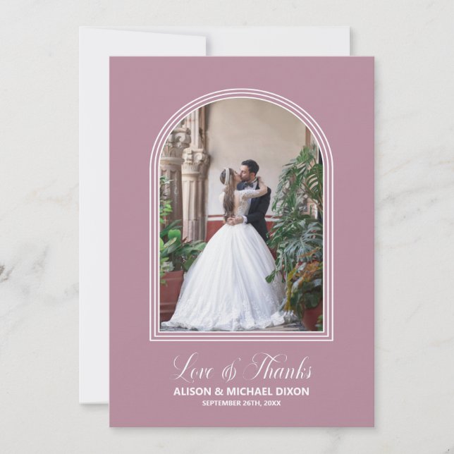 Cartão De Agradecimento Casamento com Arch Rosa Moderno Obrigado (Frente)