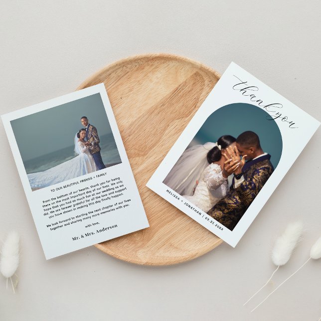 Cartão De Agradecimento Casamento com Arco Fotográfico do Script Negro Rom (Criador carregado)