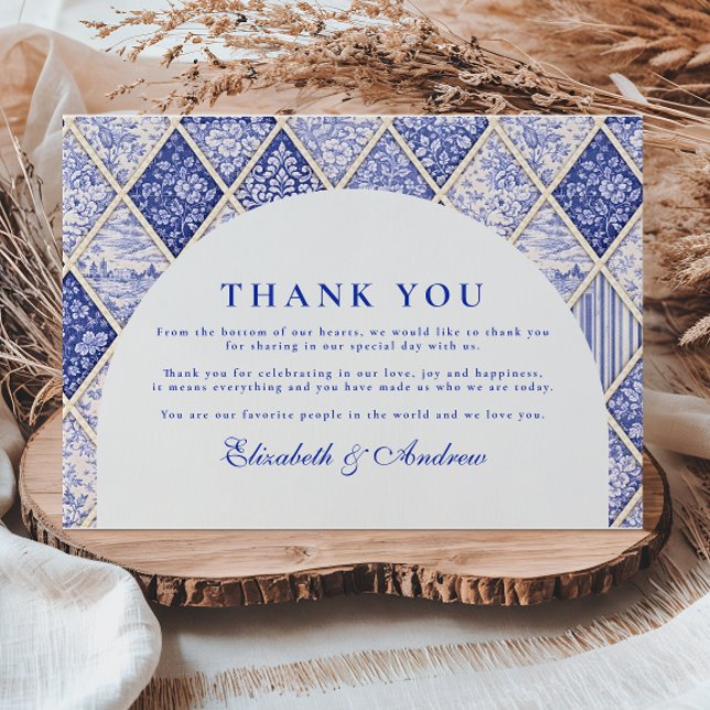 Cartão De Agradecimento Casamento com Azulejo Delft Europeu (Criador carregado)