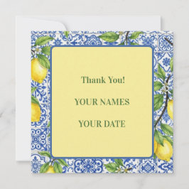 Cartão De Agradecimento Casamento com Azulejo Siciliano e Limão
