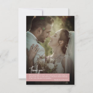 Cartão De Agradecimento Casamento com Banner de Foto de Rosa Dusty Elegant