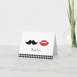 Cartão De Agradecimento Casamento com Bigode e Lábios Vermelhos, Pretos e