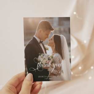 Cartão De Agradecimento Casamento com Caligrafia Elegante Obrigado
