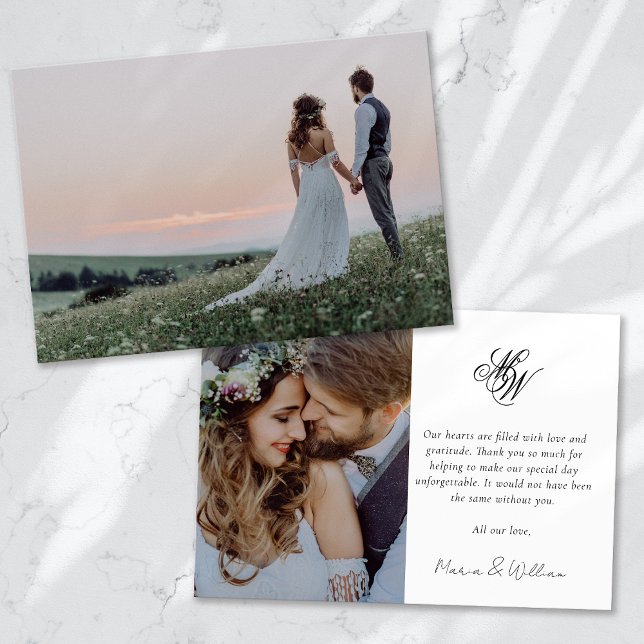 Cartão De Agradecimento Casamento com Caligrafia Monograma 2 (Criador carregado)