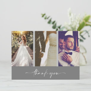 Cartão De Agradecimento Casamento com Cinzas de Foto Moderno Três Obrigado