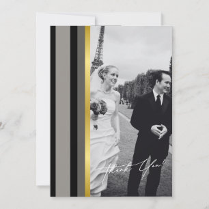 Cartão De Agradecimento Casamento com Cinzas Negras Douradas e Elegantes