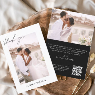 Cartão De Agradecimento Casamento com Código QR Preto Obrigado Foto Minima