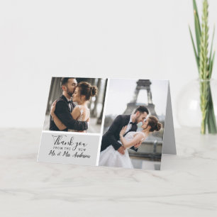 Cartão De Agradecimento Casamento com Colagem de Fotos da Cinza Moderna El