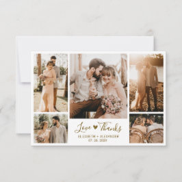 Cartão De Agradecimento Casamento com Colagem de Fotos do Script Dourado C