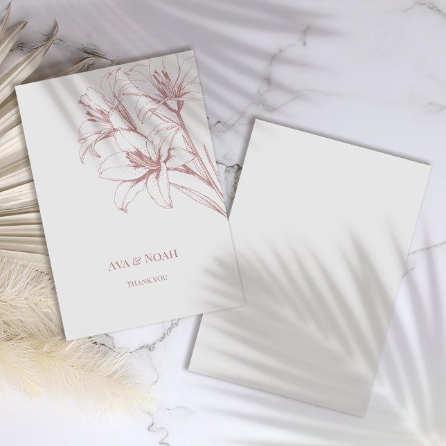 Cartão De Agradecimento Casamento com Contorno de Lírio Rosa (Criador carregado)