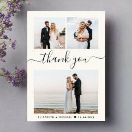 Cartão De Agradecimento Casamento com Creme de Colagem de Fotos do Script