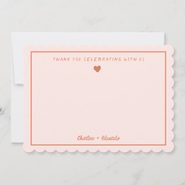 Cartão De Agradecimento Casamento com Escrita Manual Rosa&Vermelha Obrigad (Frente)