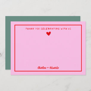 Cartão De Agradecimento Casamento com Escrita Manual Rosa&Vermelha Obrigad