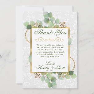 Cartão De Agradecimento Casamento com Eucalipto e Verde em Aquarela