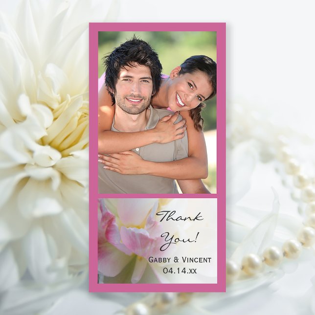 Cartão De Agradecimento Casamento com Flor de Tulpa Rosa e Branca Obrigado (Criador carregado)