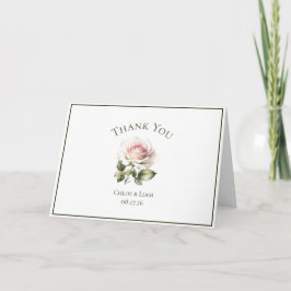 Cartão De Agradecimento Casamento com Flor Rosa do Jardim Rosa Elegante Ob