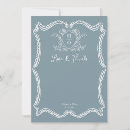 Cartão De Agradecimento Casamento com Floral Script Crest Vintage