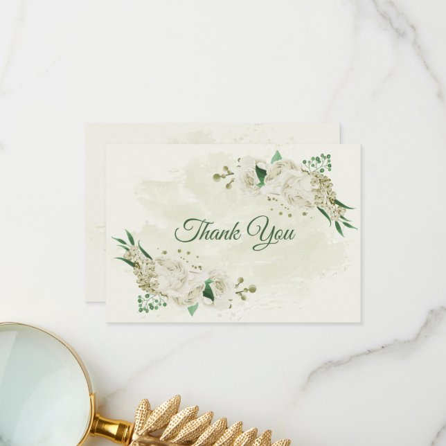 Cartão De Agradecimento Casamento com flores brancas de marfim (Frente/Verso In Situ)
