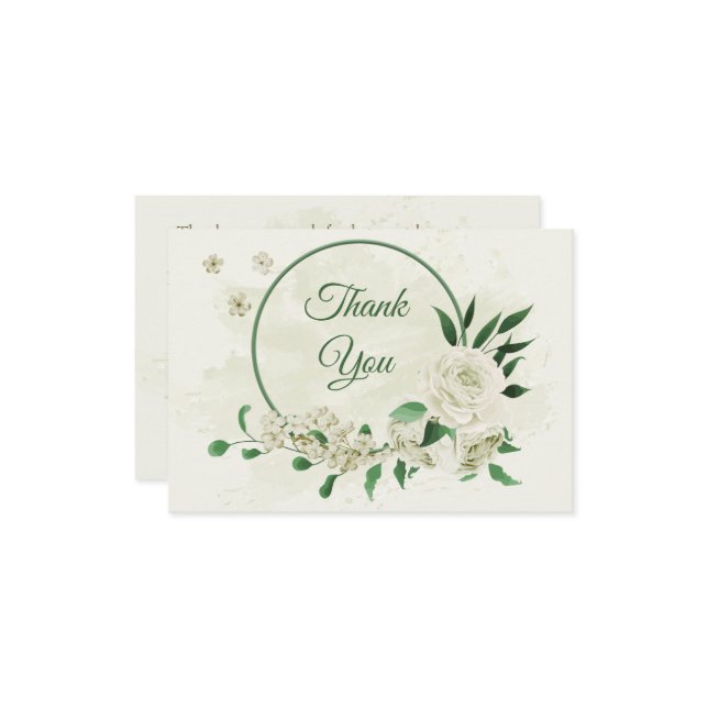 Cartão De Agradecimento Casamento com flores brancas de marfim (Frente/Verso In Situ)
