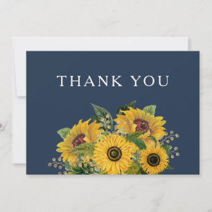 Cartão De Agradecimento Casamento com flores solares azuis do Marinho Eleg