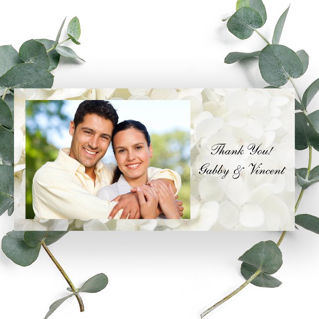 Cartão De Agradecimento Casamento com Flores White Hydrangea Obrigado (Criador carregado)