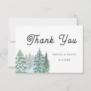 Cartão De Agradecimento Casamento com Floresta de Pinheira Aquarela