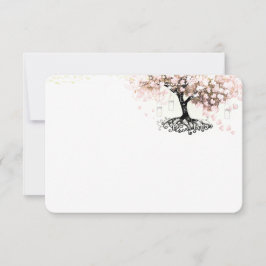 Cartão De Agradecimento Casamento com folhas de corações cor-de-rosa - Obr