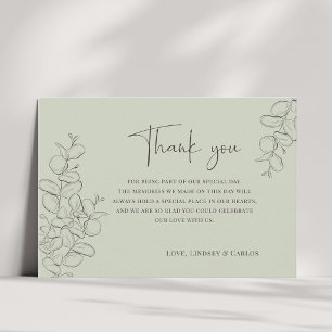 Cartão De Agradecimento Casamento com folhas desenhadas à mão minimalistas