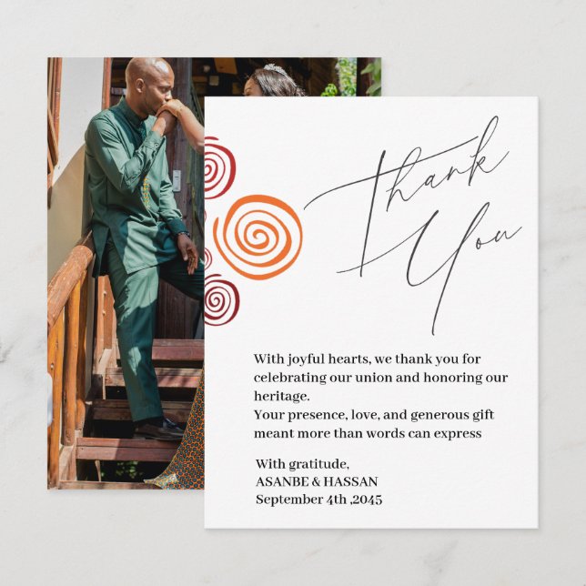Cartão De Agradecimento Casamento com Forma Africana Abstrata (Frente/Verso)