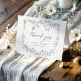 Cartão De Agradecimento Casamento com Foto Cinza Prata Toile Francesa Vint