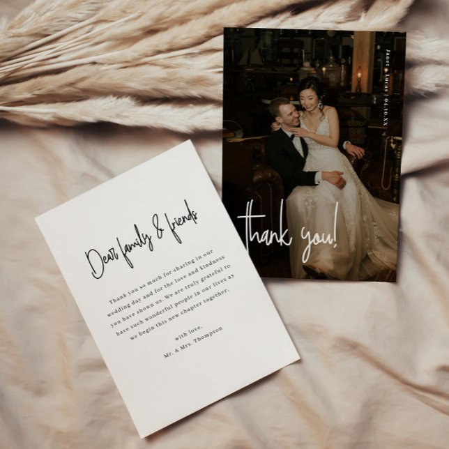 Cartão De Agradecimento Casamento com Foto Completa em Letra Moderna Minim (Criador carregado)