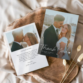 Cartão De Agradecimento Casamento com Foto de Coração de Script Simples