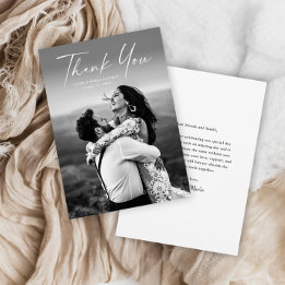Cartão De Agradecimento Casamento com Foto de Letra Moderna