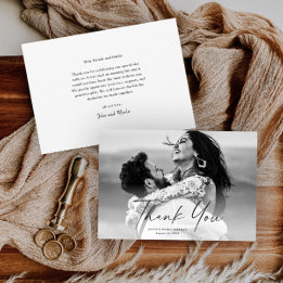 Cartão De Agradecimento Casamento com Foto de Letra Moderna