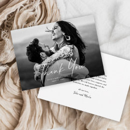 Cartão De Agradecimento Casamento com Foto de Roteiro Moderno