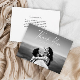 Cartão De Agradecimento Casamento com Foto de Roteiro Moderno