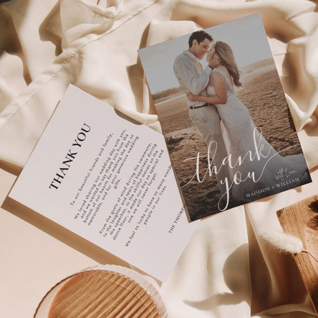 Cartão De Agradecimento Casamento com Foto de Roteiro Romântico Simples (Criador carregado)