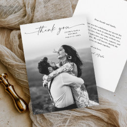 Cartão De Agradecimento Casamento com Foto de Script Moderno