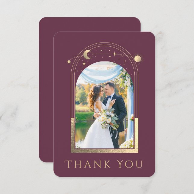 Cartão De Agradecimento Casamento com Foto Dourada da Lua da Estrela Místi (Frente/Verso)