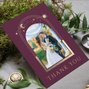 Cartão De Agradecimento Casamento com Foto Dourada da Lua da Estrela Místi