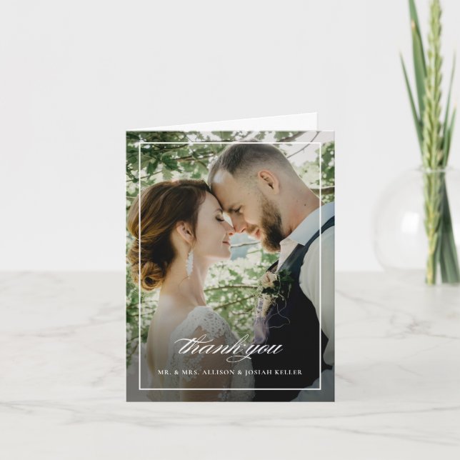 Cartão De Agradecimento Casamento com Foto e Letra Clássica (Frente)